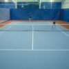 Blue indoor tennis backdrop curtains