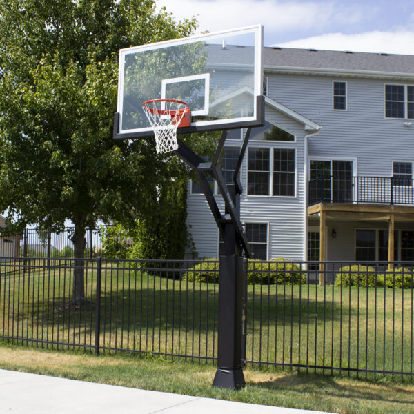 NBA 72 inch In-Ground Adjustable Basketball Hoop with Tempered Glass Backboard, Padded Pole, Ball Return