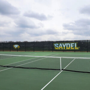 Custom windscreens around tennis court with logo