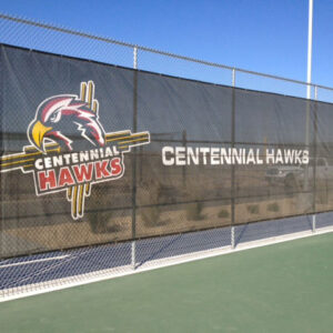 Custom windscreens around tennis court with logo