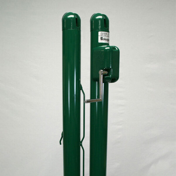 63007-2 | National Sports Products Two tall green metal posts connected by a horizontal chrome lever, forming a small barrier mechanism.