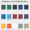 Vinyl-FR-14-Colors | National Sports Products Douglas 14 oz FR indoor vinyl color swatches displayed in a grid: from Dark Green to Beige (15 colors).
